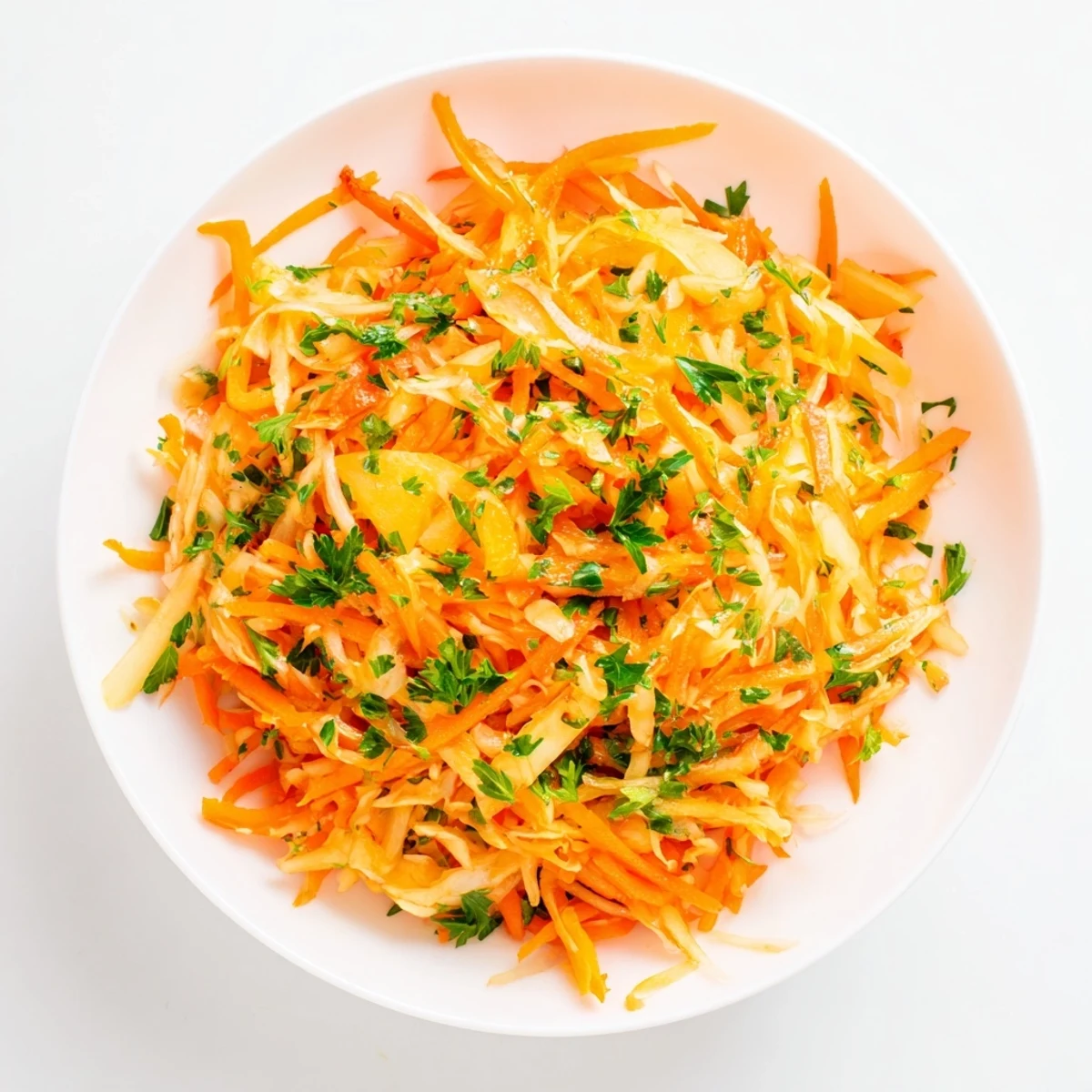 Kreuzsalat mit Äpfeln und Karotten – ein farbenfroher Crunch mit sauer eingelegtem Gemüse.  