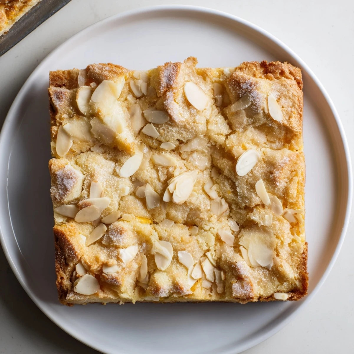 Freshly baked German butter cake with a buttery, golden crust and glistening sugar topping.