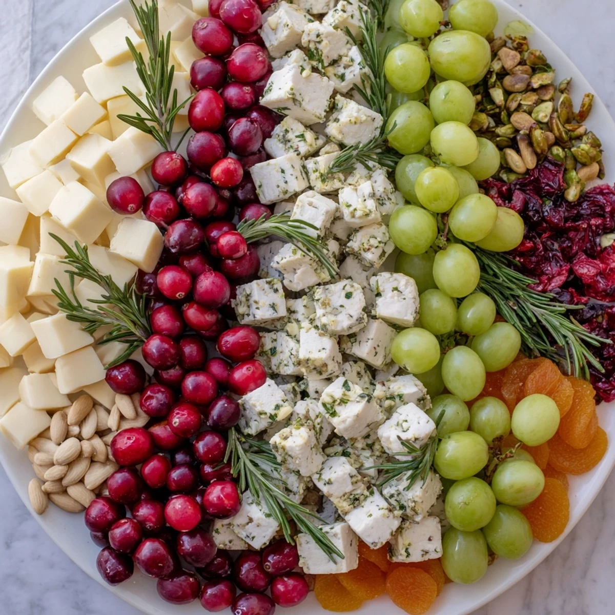Festive Cranberry Joy Tree Board loaded with cheese, fruits, and crackers perfect for your party.