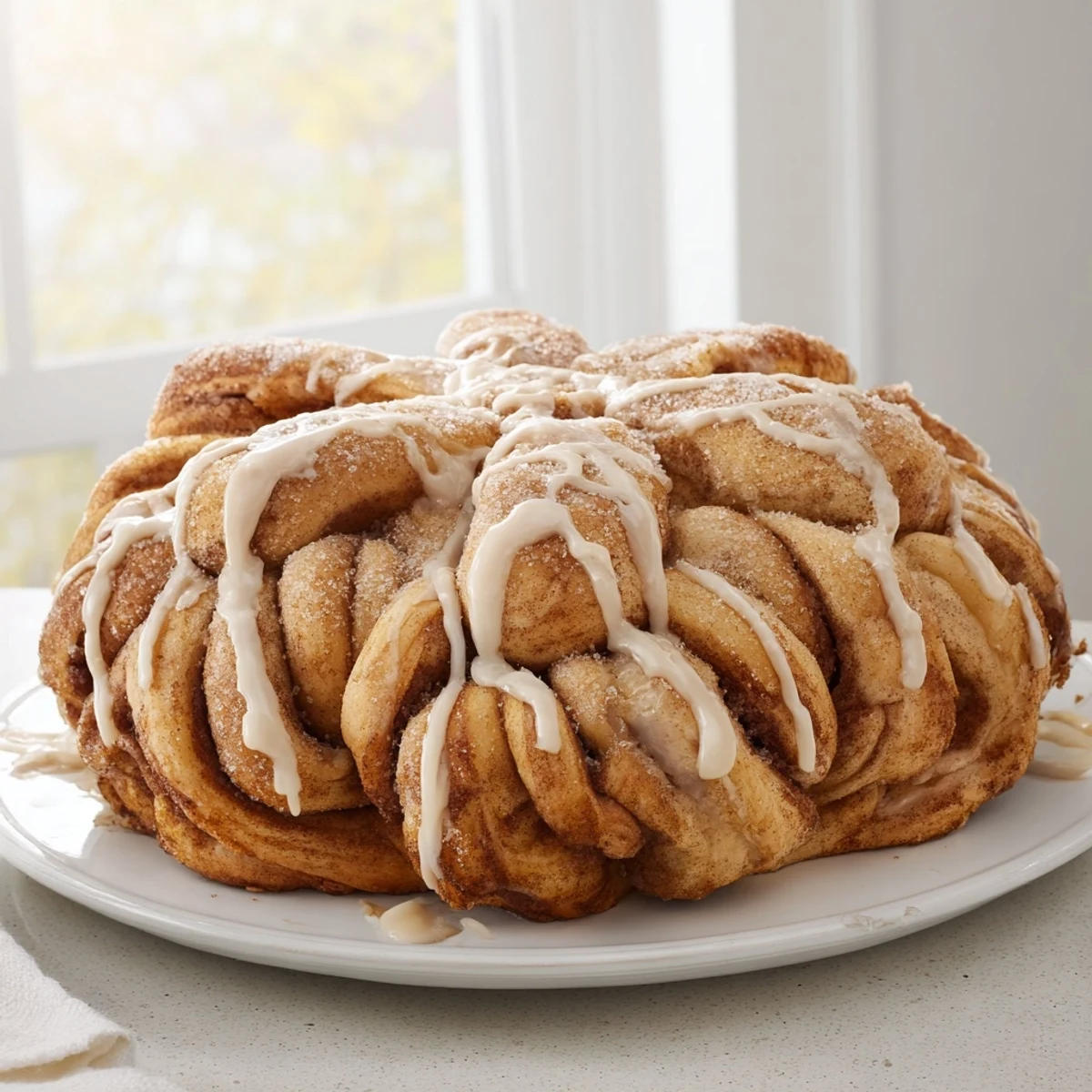 Freshly baked Giant Snowflake Sweet Rolls, a holiday breakfast centerpiece with cinnamon filling and icing.