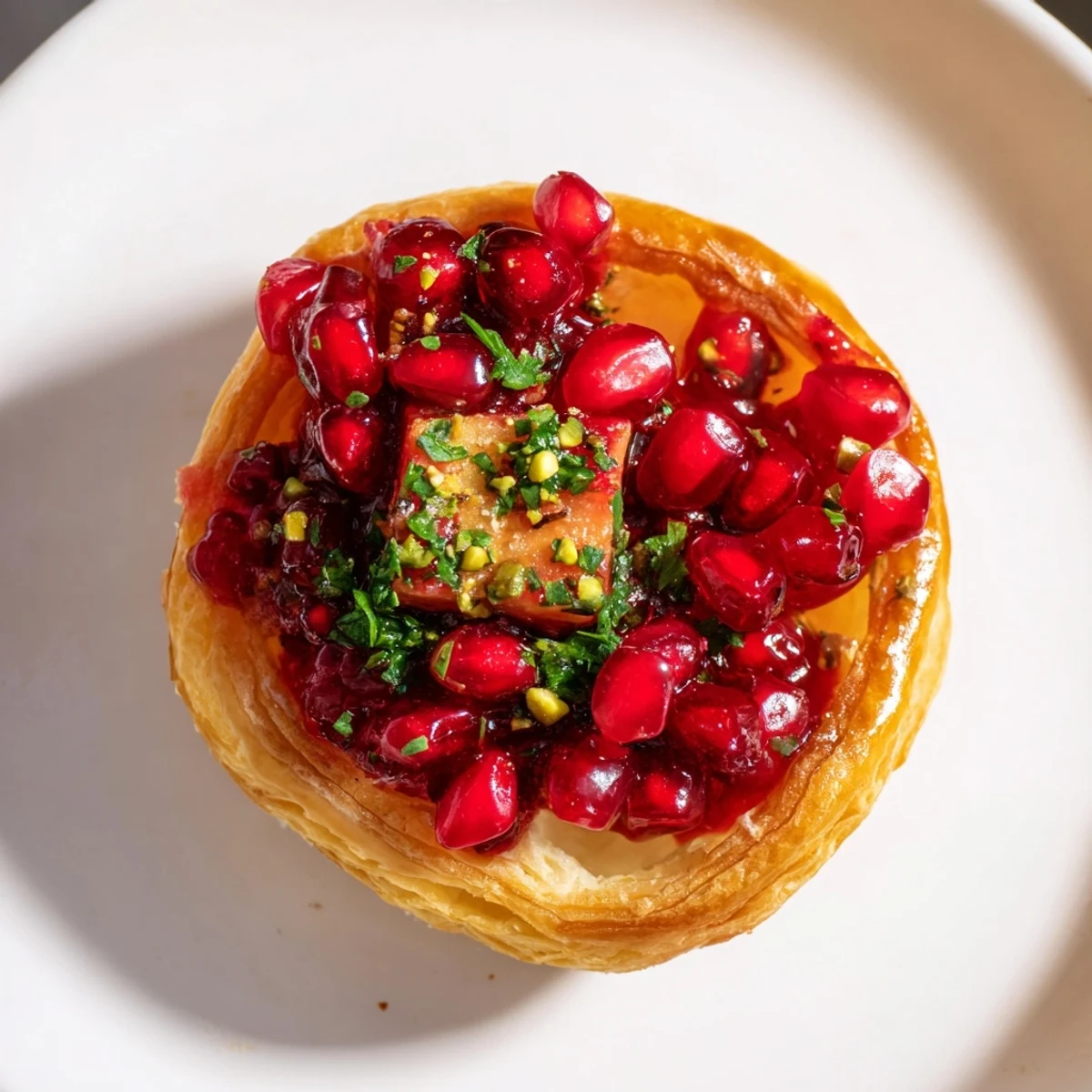 Warm, creamy Fireworks Brie Tartlets, ready to serve and garnished with fresh herbs for a festive touch.