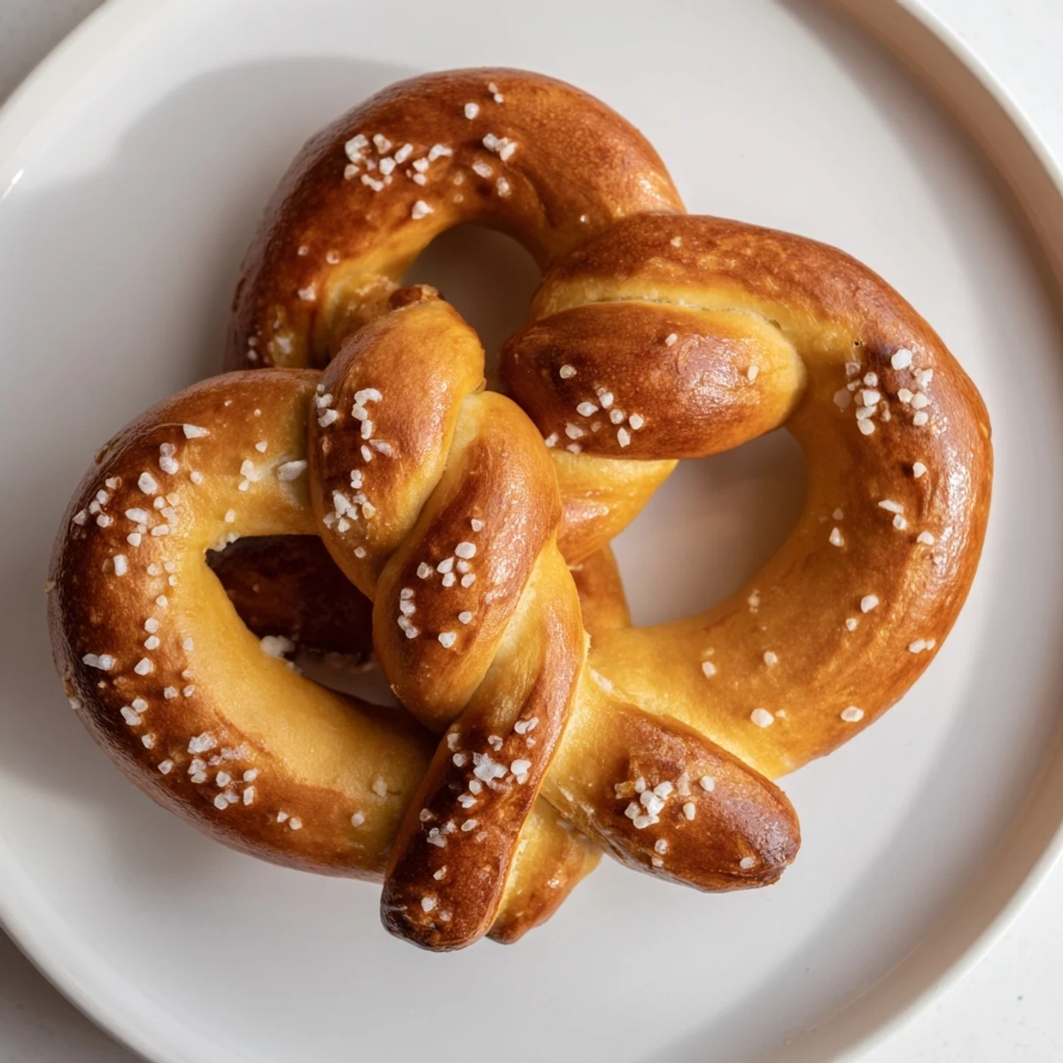 Golden-brown Bretzels Anneau de Fête, generously sprinkled with sea salt, ready for dipping.