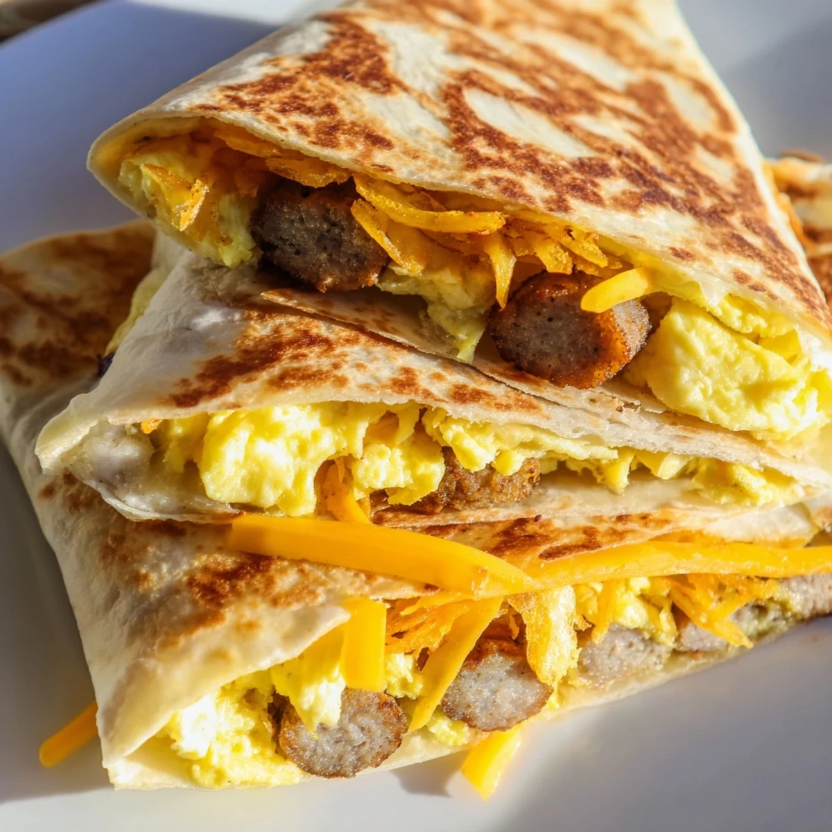 Golden-brown, folded Breakfast Crunchwrap Hack with melted cheese, perfect for a quick breakfast.