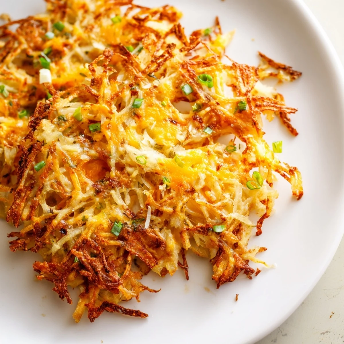 Ein köstlicher Stapel von herzhaften Cheesy Hash Brown Waffles, ideal für ein leckeres Brunch-Erlebnis.