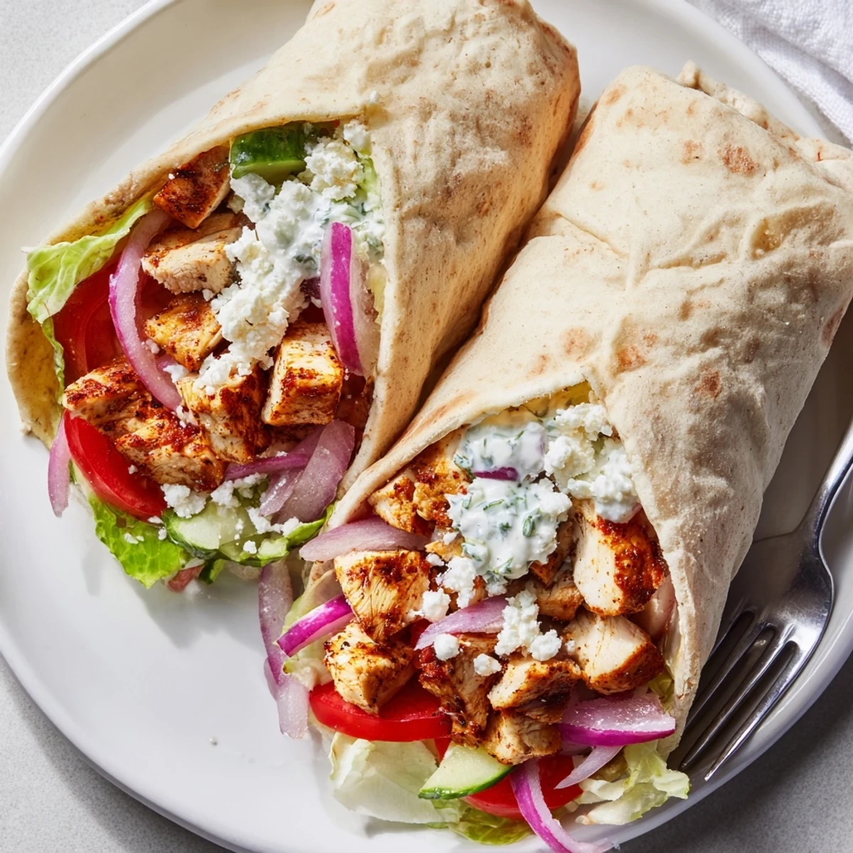 Griechische Huhn Souvlaki Wraps