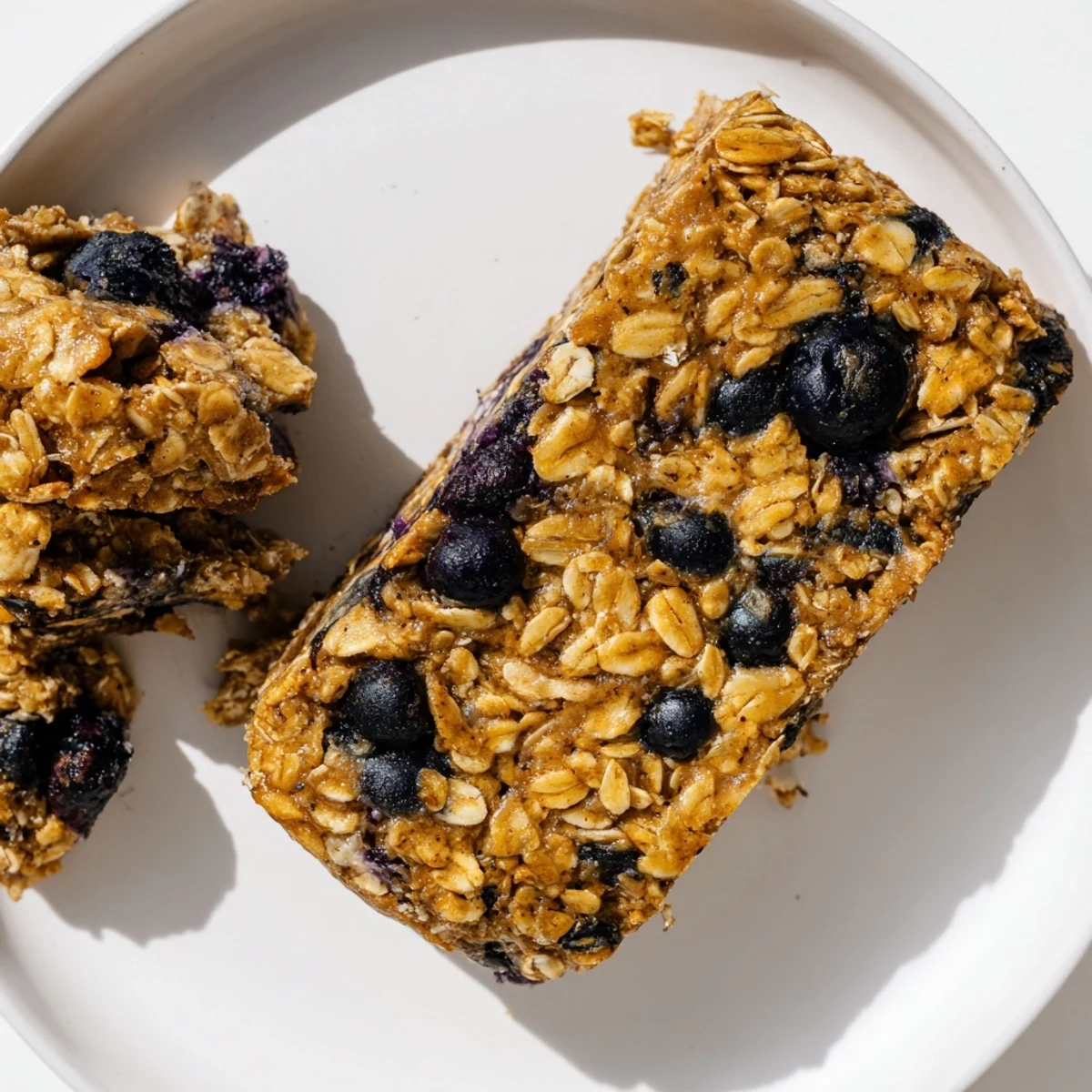 Freshly baked Blueberry Banana Oatmeal Protein Bars: a perfect grab-and-go breakfast treat.