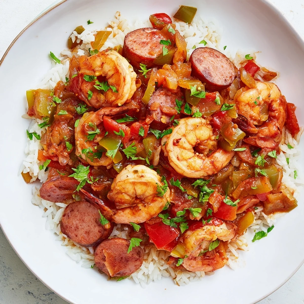 Jambalaya mit Wurst Garnelen