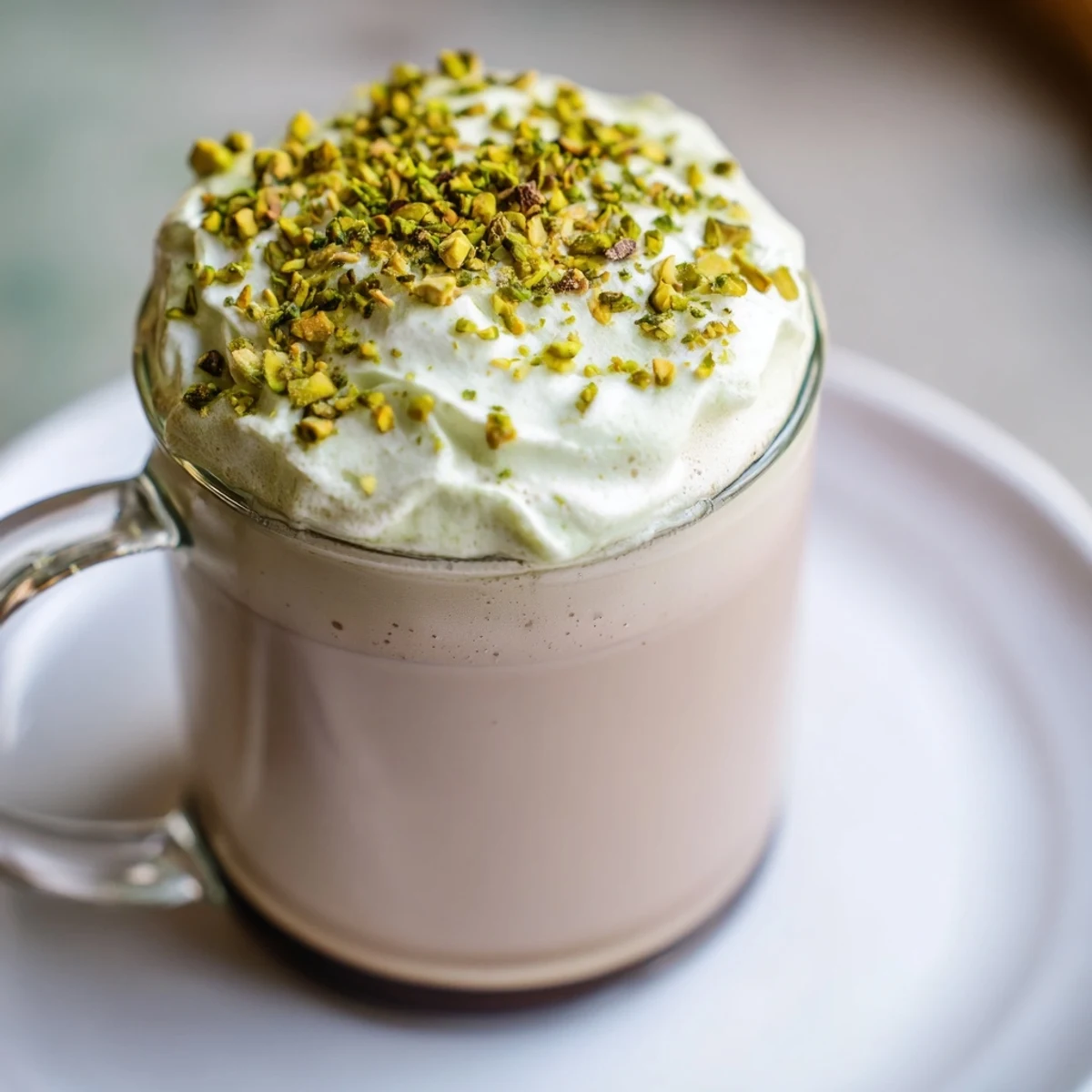 A fluffy Pistachio Latte Cloud, topped with creamy cold foam and crunchy pistachio bits.