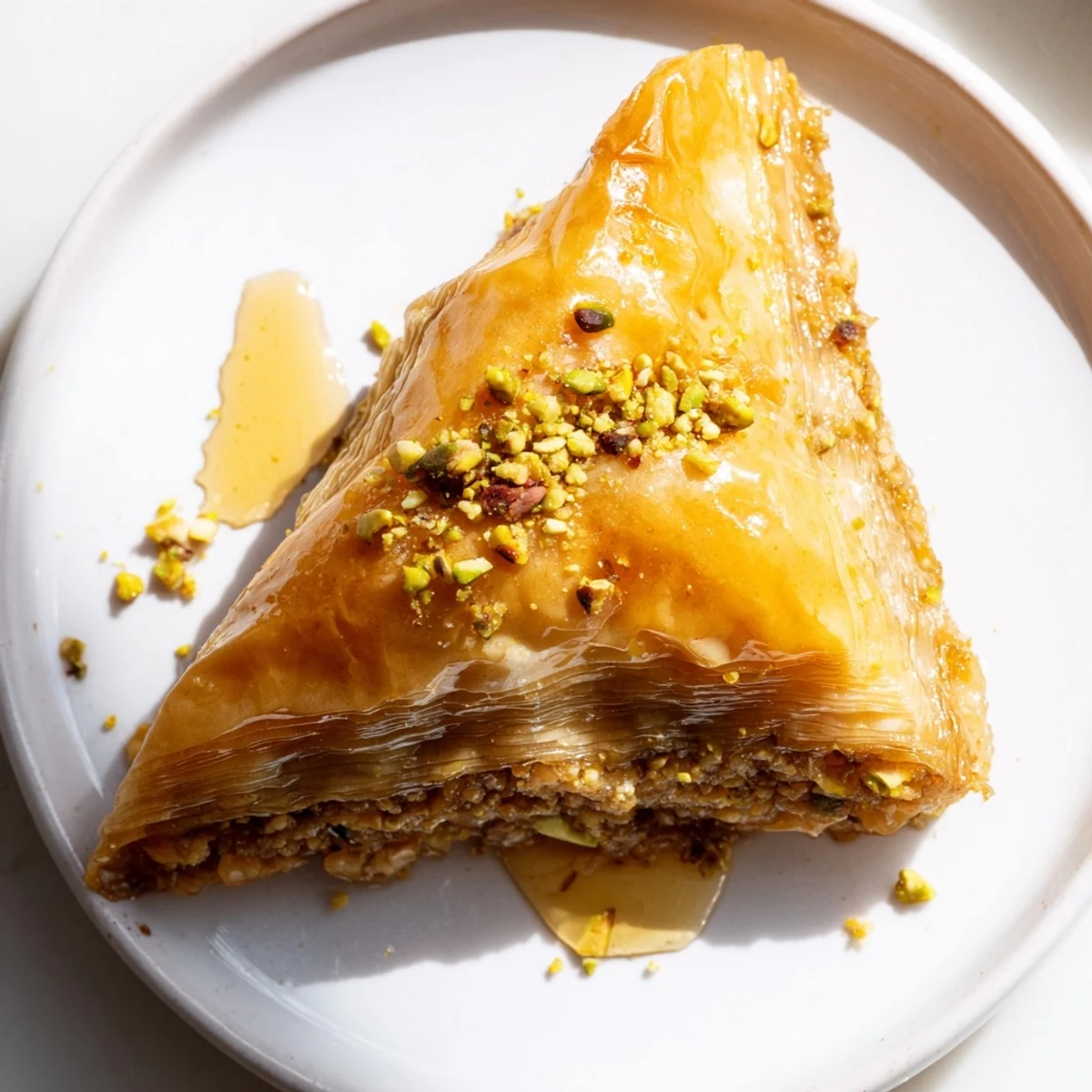 Diamond cut pieces of warm Turkish Hazelnut & Pistachio Baklava, ready to serve and enjoy.