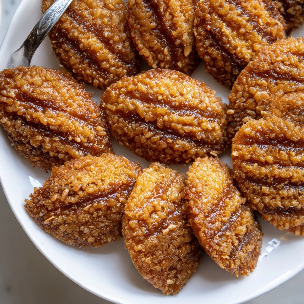 Plate of warm Tunisian Makroudh cookies, ready to eat, perfect with a mug of mint tea.