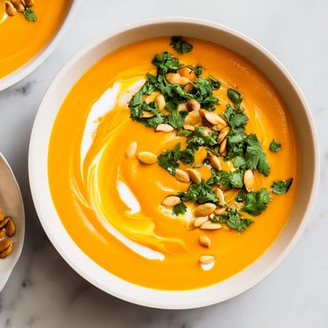 Aromatic 30-minute sweet potato & carrot soup, a vibrant, velvety pureed winter warmer.