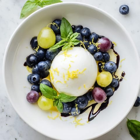 This recipe photo shows the beautiful Moonlit Lagoon, a summer salad with fresh blueberries.
