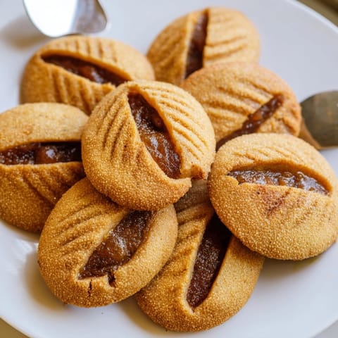 Close-up of freshly made Tunisian Makroudh cookies, showcasing the crisp golden crust and sweet syrup.