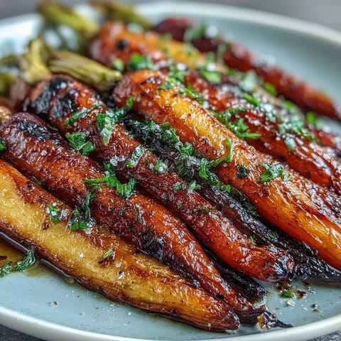 Geröstete Regenbogenkarotten mit Hummus, ein gesunder Appetizer mit cremigem Dip.