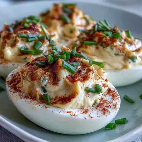 Tangy, creamy Million Dollar Deviled Eggs nestled in halved egg whites, served chilled for a party platter.