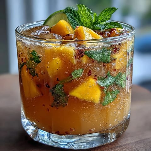 Ein erfrischender Mango-Pfirsich-Sangria mit saftigen Früchten und zitrusfrischen Aromen, perfekt für Sommerfeste.