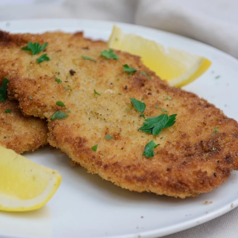 Crisp, delicious schnitzel-style cutlets, accompanied by fresh parsley, perfect for a comforting dinner.