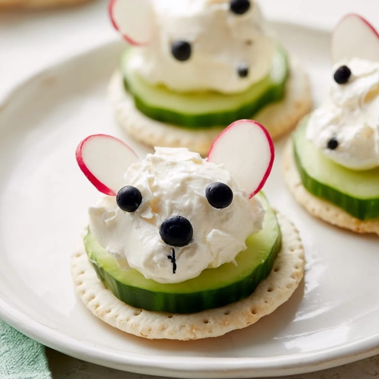 Creamy Polar Bear Iceberg Cracker Stacks on a platter, ready to be enjoyed as a festive appetizer.