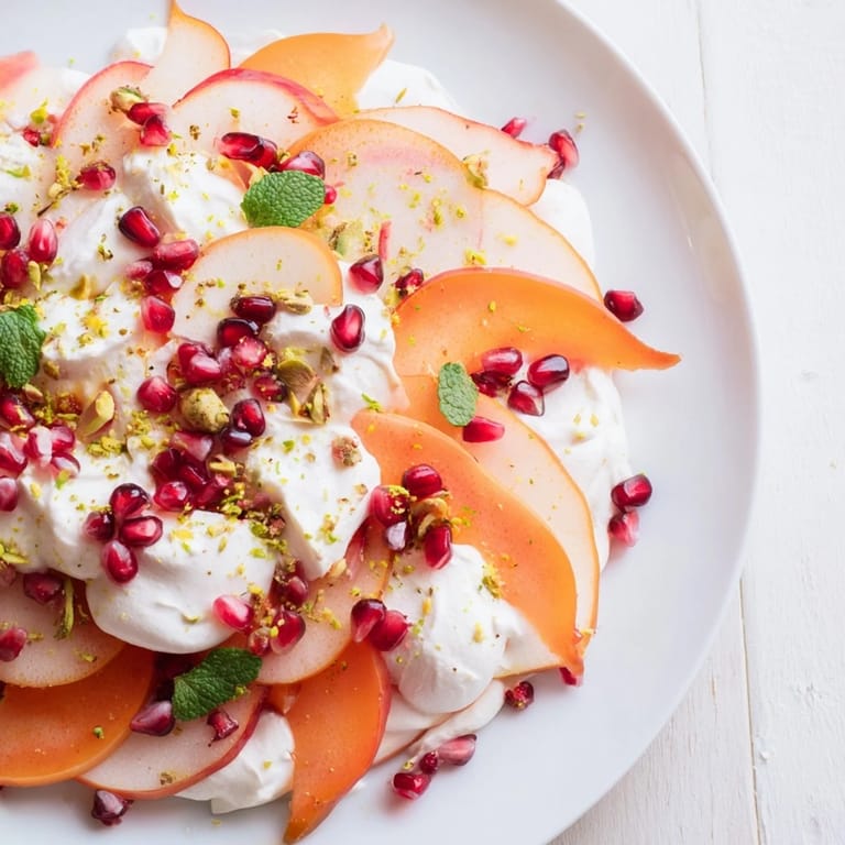 This Winter Fruit: Persimmon and Pear Snowscape offers a stunning, layered dessert landscape.