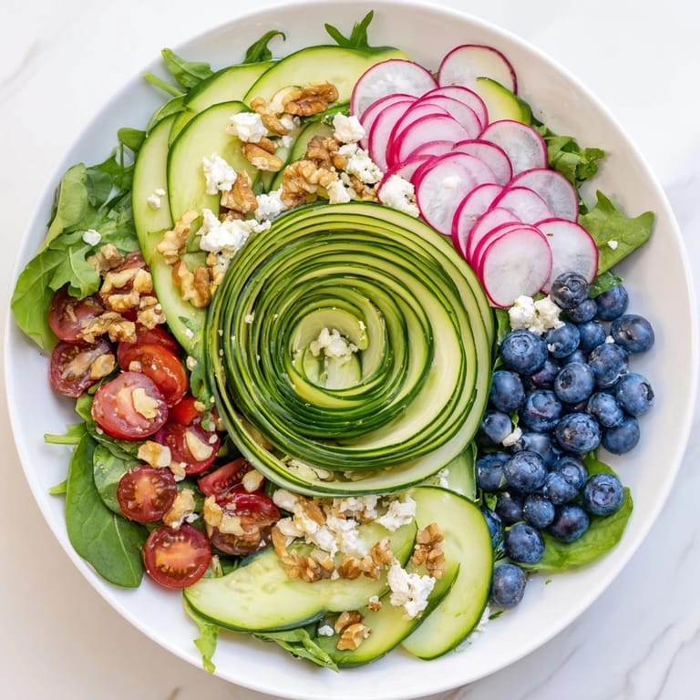Delicious Fibonacci Fan Salad, perfectly arranged with colorful vegetables and a zesty lemon dressing.