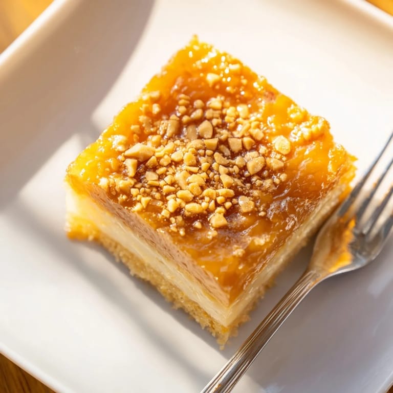 Close-up of a Peanut Butter Mochi Cake slice; sweet, rich, and a gluten-free dream dessert.