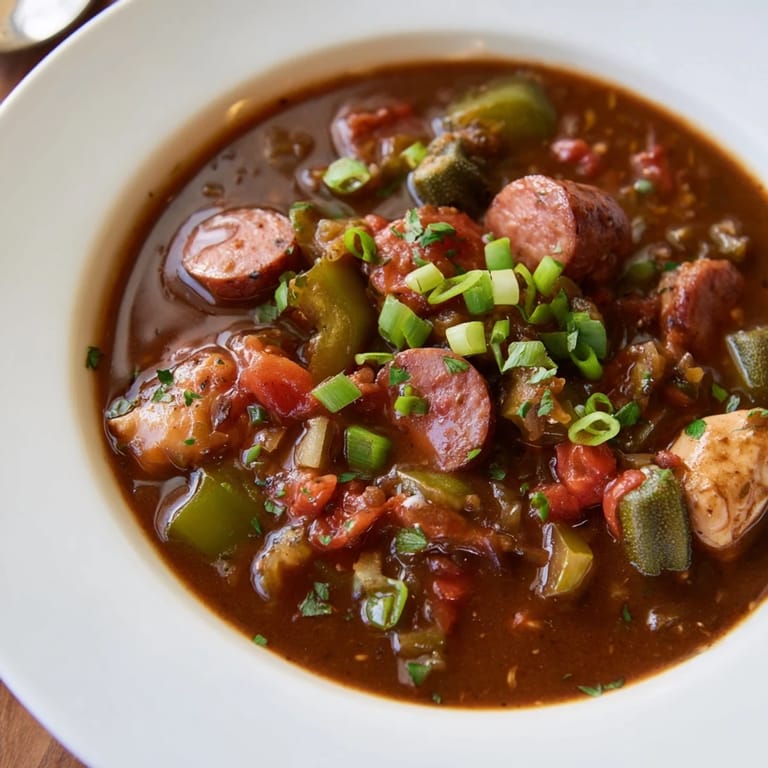 Steaming bowl of Gumbo Okra Soup, a Louisiana classic, served atop fluffy white rice.