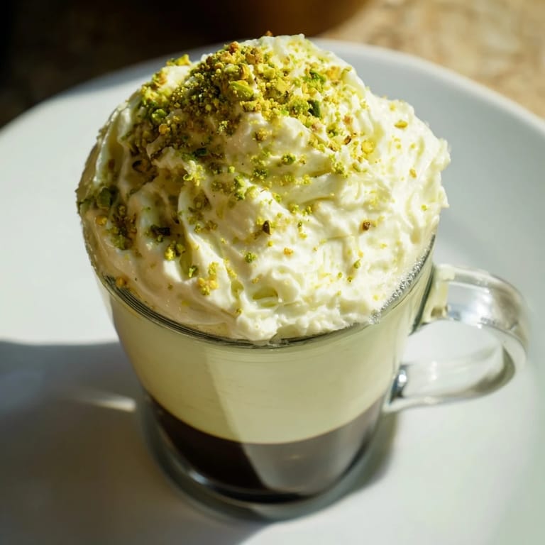Steaming Pistachio Latte Cloud, a gourmet coffee drink, perfect for cozy mornings at home.