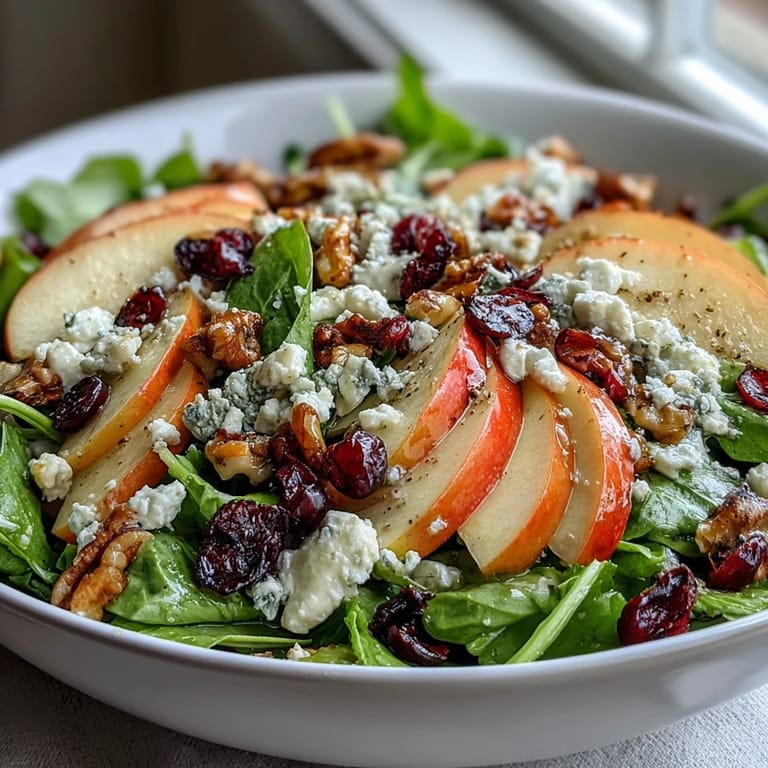 Topped with walnuts and feta, this Mixed Greens and Apple Bowl shines with fresh dressing.