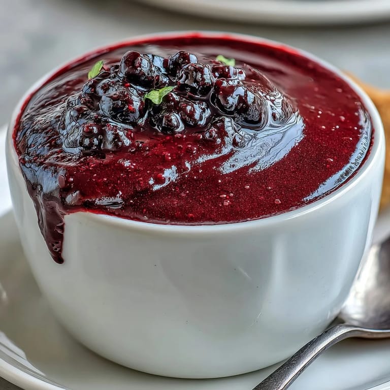 Sanfte Black Currant Panna Cotta auf cremiger Basis mit würzigem Beeren-Saft und perfekt gestellten Ramekins.