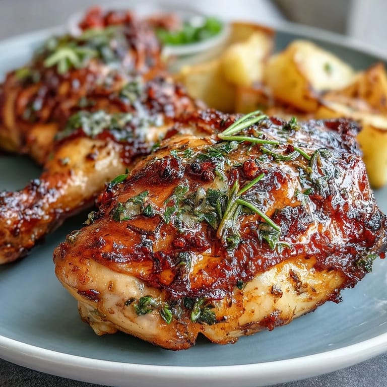 Hähnchenschenkel mit knuspriger Haut und buntem Wurzelgemüse, ein herzhaftes Ein-Pfannen-Essen.