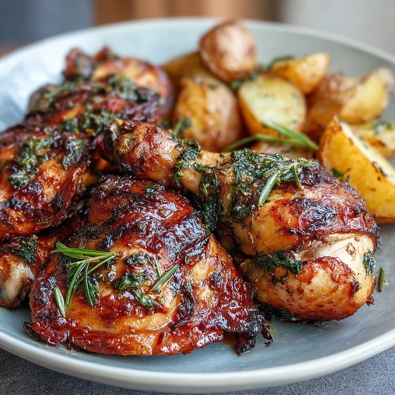 Aromatisches Zitronen-Kräuter-Hähnchen mit knusprigen Baby-Kartoffeln, perfekt für ein festliches Osteressen.