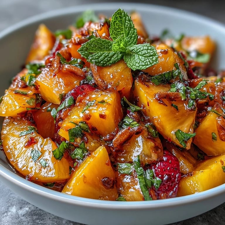 Farbenfrohe Anordnung von Mango, Ananas und Kiwi, garniert mit Minze und Limette für erfrischende Partysnacks.