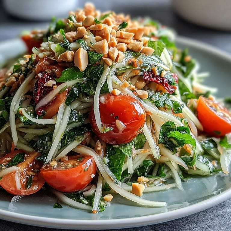 Som Tam: Bunter, vegetarischer thailändischer Salat mit Limettendressing, perfekt als Beilage.