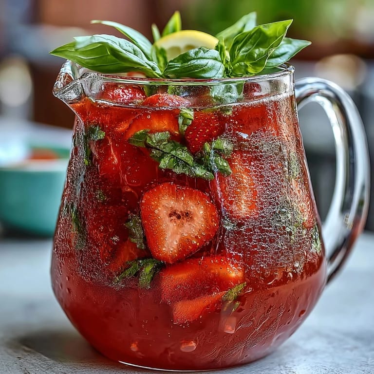 {Vibrante Erdbeer-Basilikum-Limonade, perfekt für eine festliche Party-Tafel}